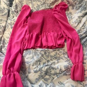 SHEIN Vibrant Pink Smocked Blouse